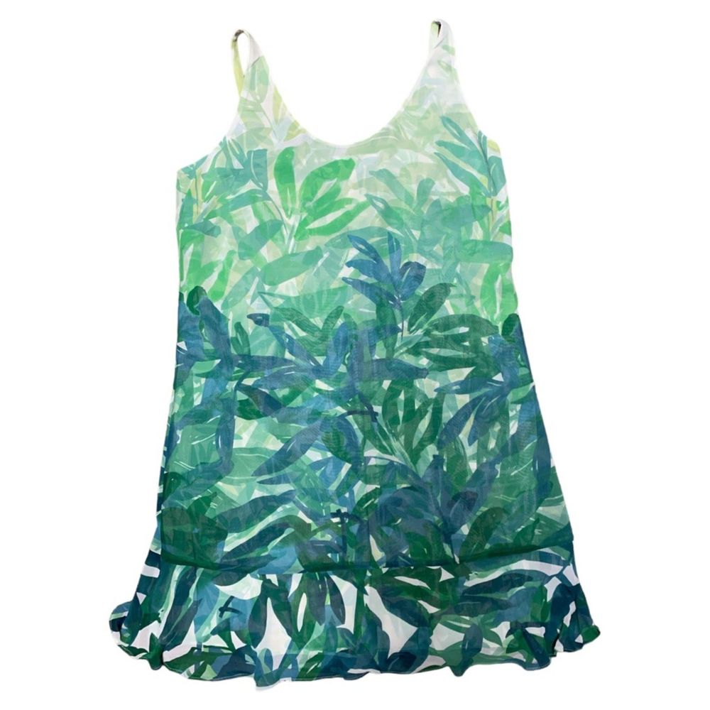 Cabi, Green/Yellow Tropical Leaf Mini Dress, Medium, Polyester, Used